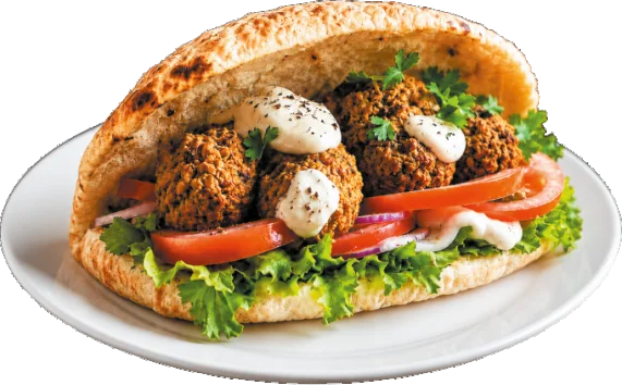 Falafel im Brot mit Salat und Soße