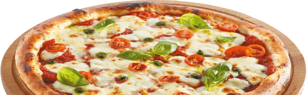 Pizza Margherita mit Mozzarella, Tomaten und Basilikum